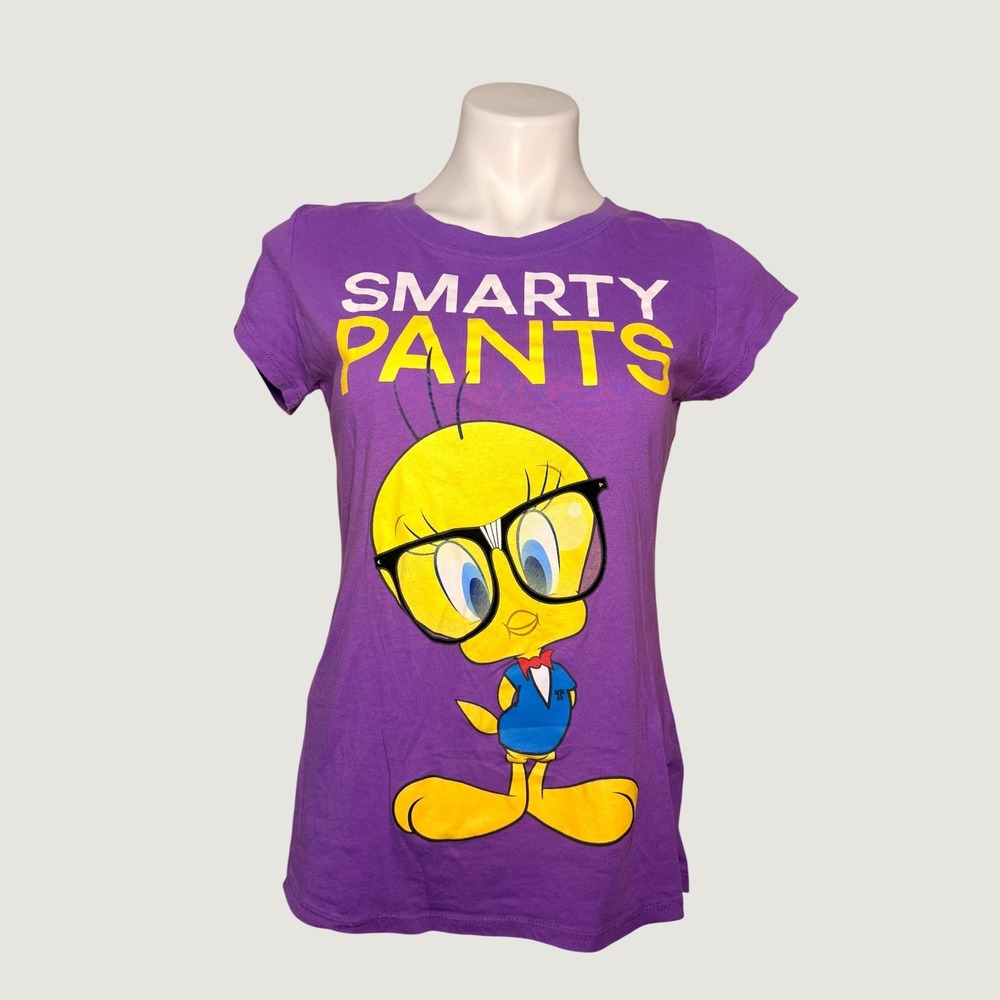 Y2K Looney Tunes Scene Tweety Bird Smarty Pants Purple Baby Tee Shirt #15